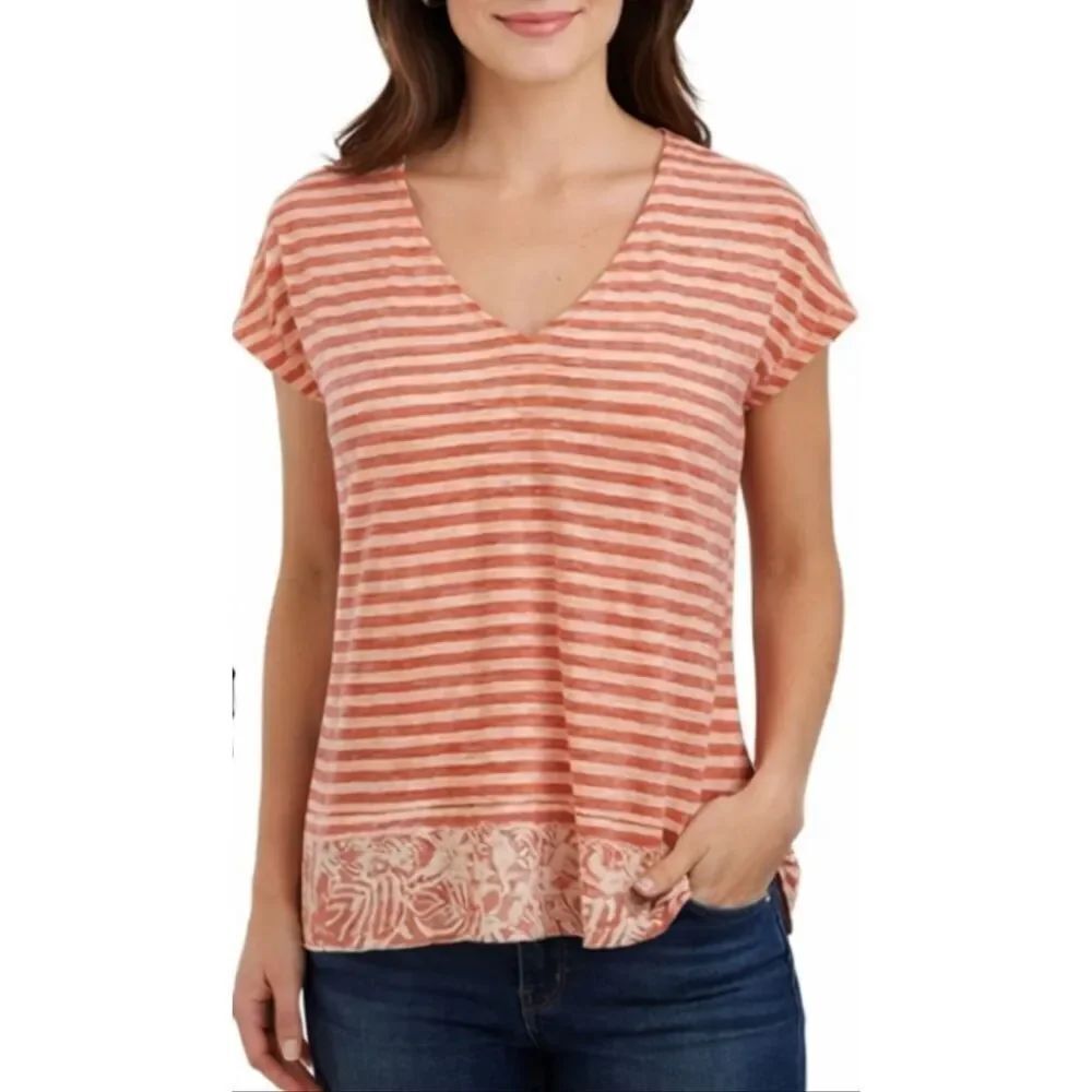 Tommy Bahama 100% linen striped vneck tshirt M